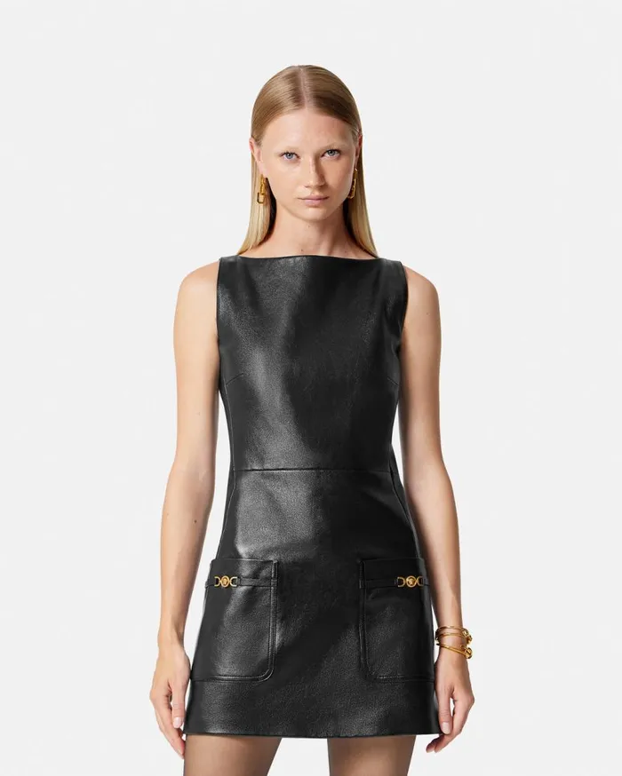 Versace Dresses Leather Shift Mini Dress Black 8211 Women