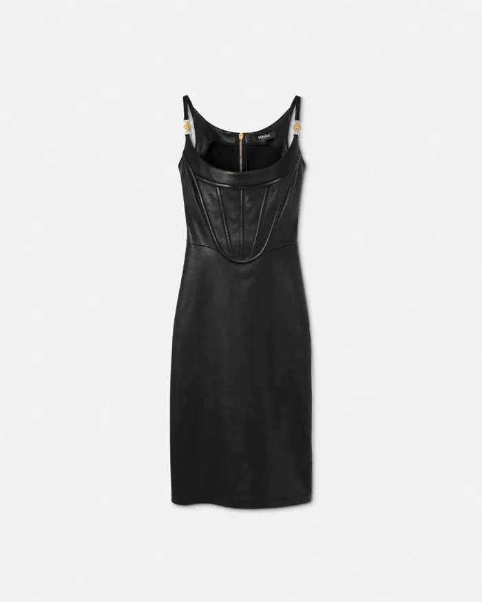 Versace Dresses Medusa 03995 Corset Leather Midi Dress Black 8211 Women