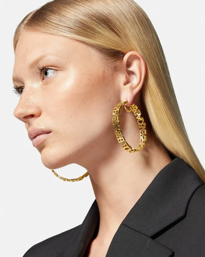 Versace Earrings Logo Hoop Earrings Light Gold 8211 Women