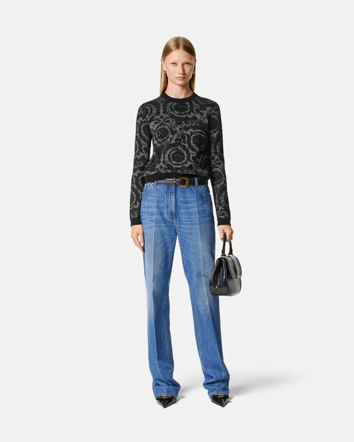 Versace Knitwear Barocco Chenille Sweater Black 8211 Women