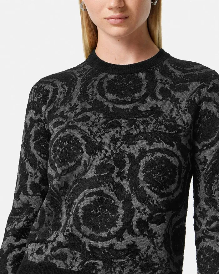 Versace Knitwear Barocco Chenille Sweater Black 8211 Women
