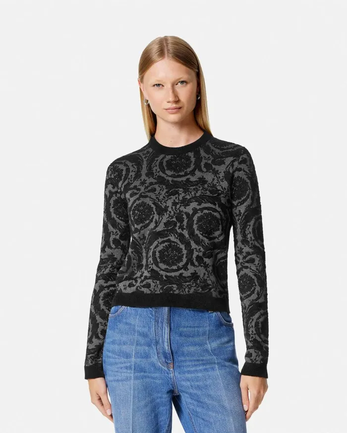 Versace Knitwear Barocco Chenille Sweater Black 8211 Women