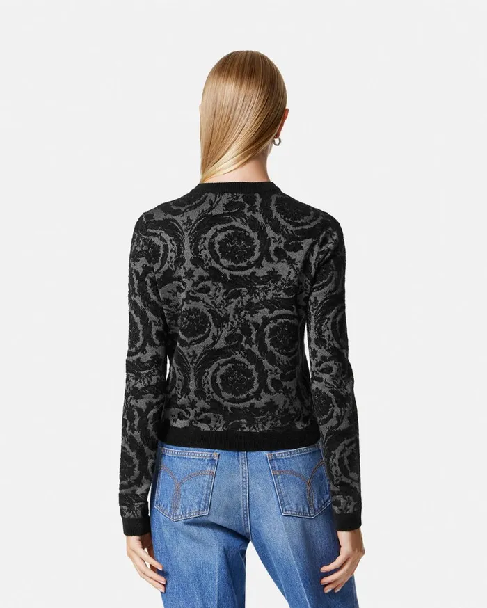 Versace Knitwear Barocco Chenille Sweater Black 8211 Women