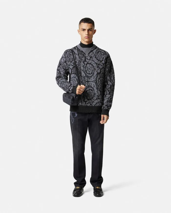 Versace Knitwear Barocco Knit Sweater Black 8211 Men