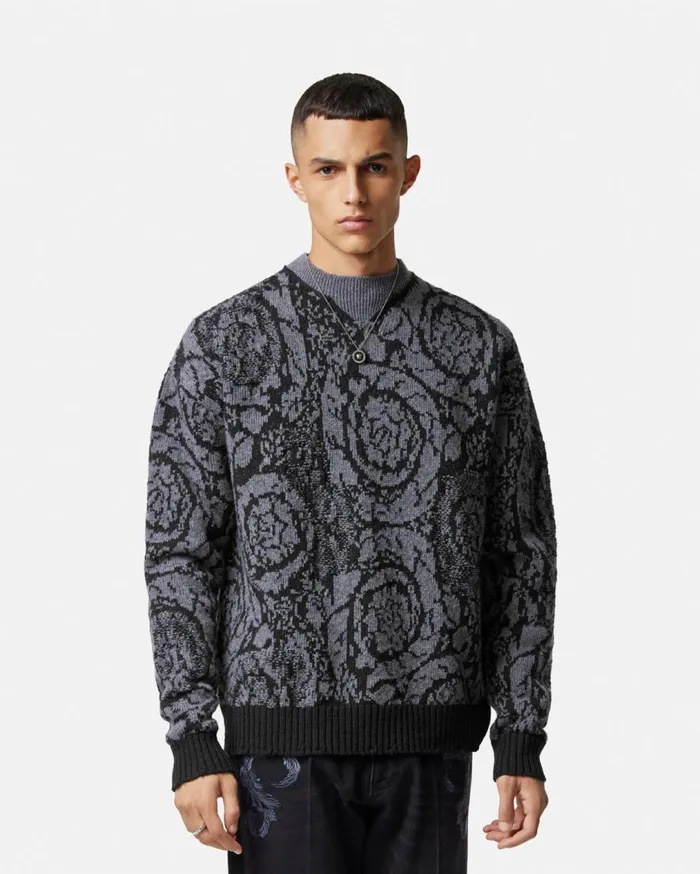 Versace Knitwear Barocco Knit Sweater Black 8211 Men