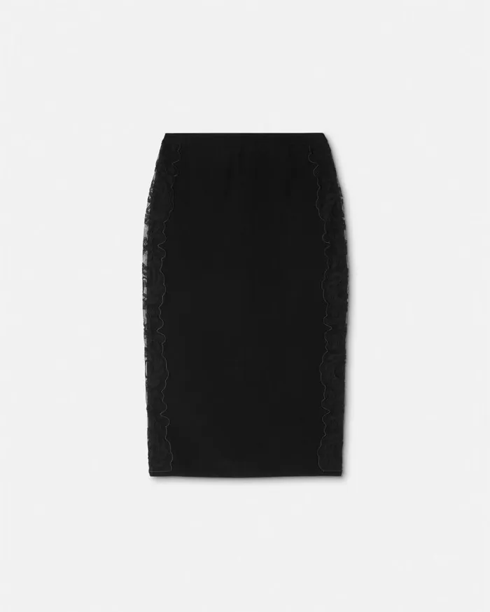 Versace Knitwear Barocco Lace Knit Midi Skirt Black 8211 Women
