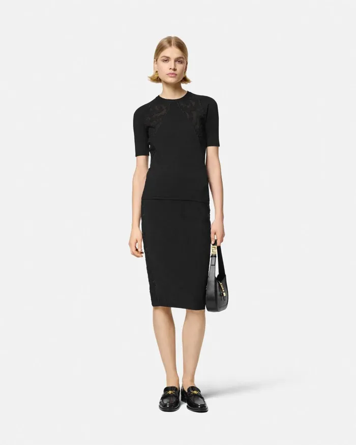Versace Knitwear Barocco Lace Knit Midi Skirt Black 8211 Women Versace Knitwear Barocco Lace Knit Midi Skirt Black 8211 Women