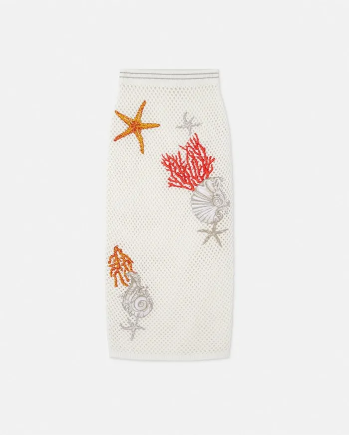 Versace Knitwear Embroidered Crochet Knit Midi Skirt White 8211 Women