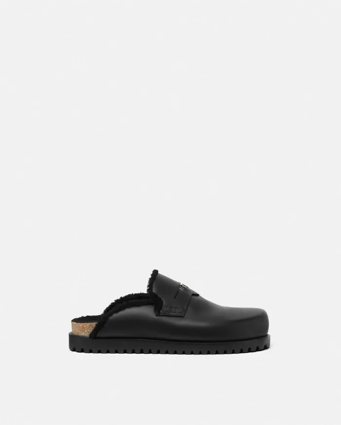 Versace Loafers and Slippers Shearling Medusa Mules Black 8211 Men