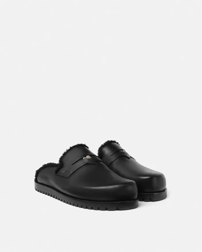 Versace Loafers and Slippers Shearling Medusa Mules Black 8211 Men Versace Loafers and Slippers Shearling Medusa Mules Black 8211 Men