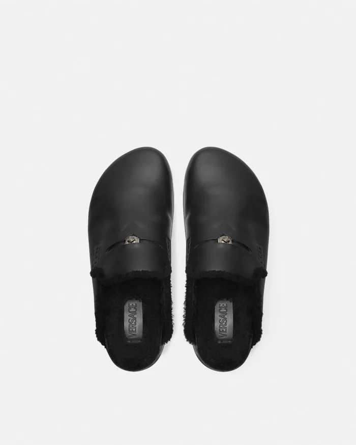 Versace Loafers and Slippers Shearling Medusa Mules Black 8211 Men Versace Loafers and Slippers Shearling Medusa Mules Black 8211 Men