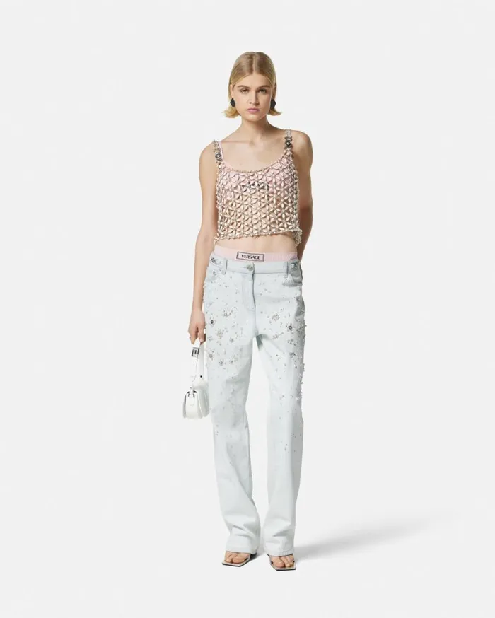 Versace Pants and Shorts Embellished Boyfriend Jeans Light Blue 8211 Women