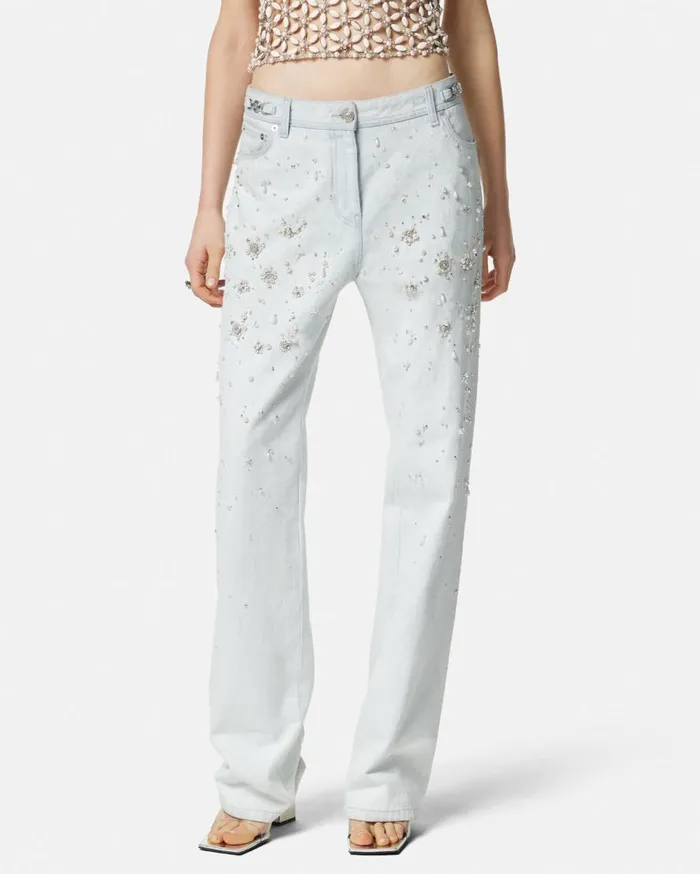 Versace Pants and Shorts Embellished Boyfriend Jeans Light Blue 8211 Women