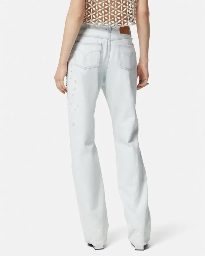 Versace Pants and Shorts Embellished Boyfriend Jeans Light Blue 8211 Women