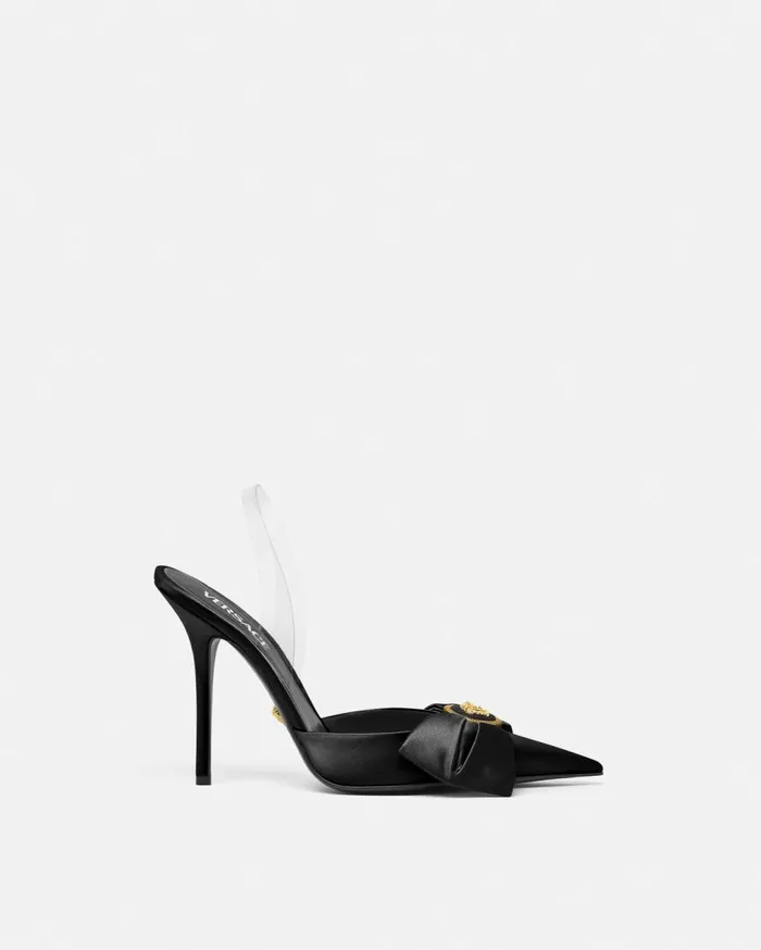 Versace Pumps and Slingbacks Alia Satin Slingback Pumps 110 Mm Blackgold 8211 Women
