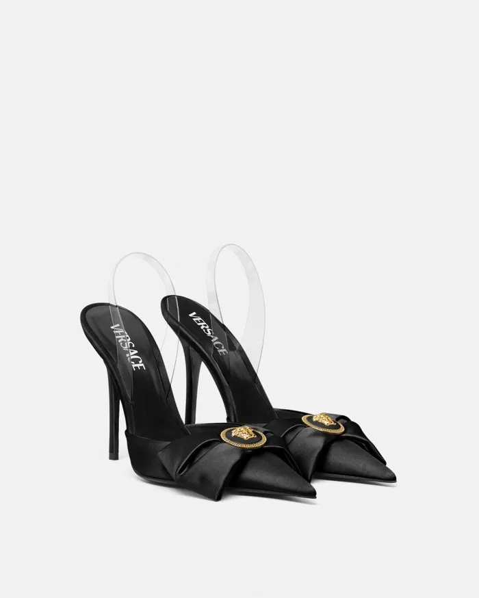 Versace Pumps and Slingbacks Alia Satin Slingback Pumps 110 Mm Blackgold 8211 Women Versace Pumps and Slingbacks Alia Satin Slingback Pumps 110 Mm Blackgold 8211 Women