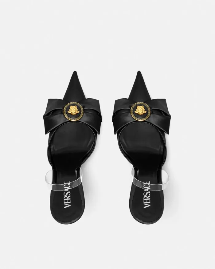 Versace Pumps and Slingbacks Alia Satin Slingback Pumps 110 Mm Blackgold 8211 Women Versace Pumps and Slingbacks Alia Satin Slingback Pumps 110 Mm Blackgold 8211 Women