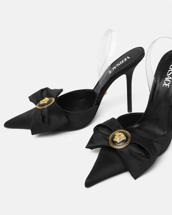 Versace Pumps and Slingbacks Alia Satin Slingback Pumps 110 Mm Blackgold 8211 Women Versace Pumps and Slingbacks Alia Satin Slingback Pumps 110 Mm Blackgold 8211 Women