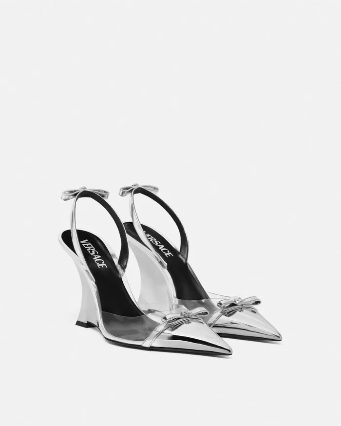 Versace Pumps and Slingbacks Gianni Ribbon Metallic Wedge Pumps 3703495 Mm Silver 8211 Women Versace Pumps and Slingbacks Gianni Ribbon Metallic Wedge Pumps 3703495 Mm Silver 8211 Women