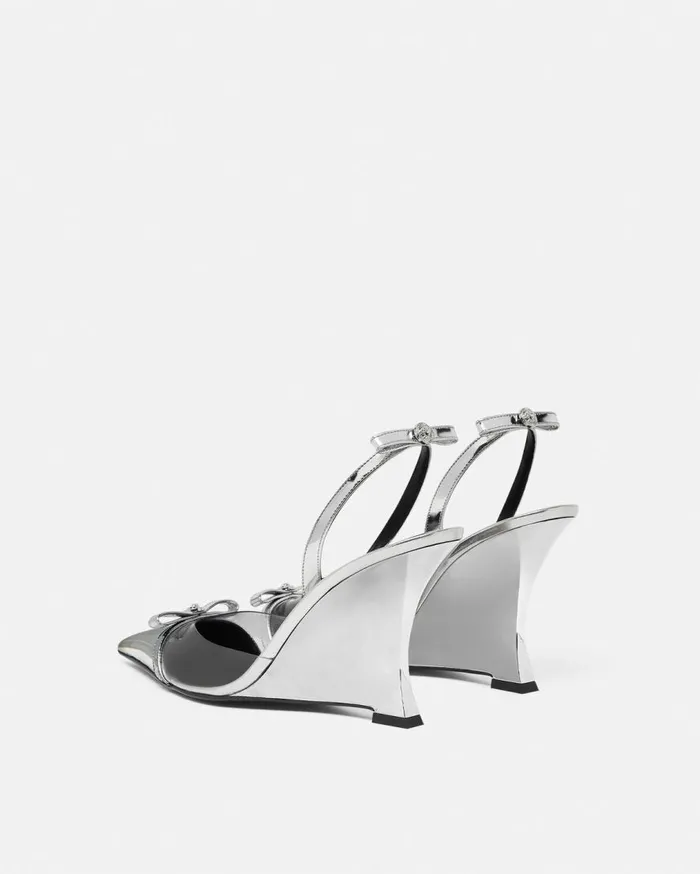 Versace Pumps and Slingbacks Gianni Ribbon Metallic Wedge Pumps 3703495 Mm Silver 8211 Women Versace Pumps and Slingbacks Gianni Ribbon Metallic Wedge Pumps 3703495 Mm Silver 8211 Women