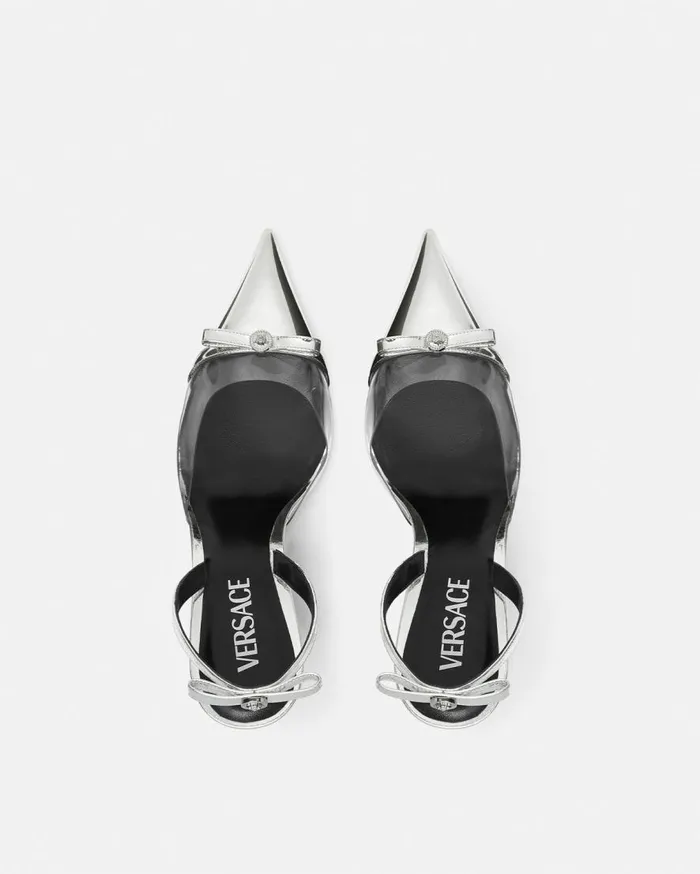 Versace Pumps and Slingbacks Gianni Ribbon Metallic Wedge Pumps 3703495 Mm Silver 8211 Women Versace Pumps and Slingbacks Gianni Ribbon Metallic Wedge Pumps 3703495 Mm Silver 8211 Women