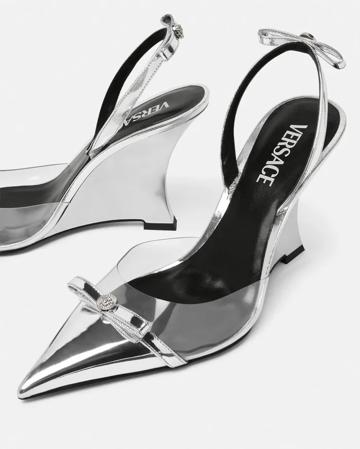 Versace Pumps and Slingbacks Gianni Ribbon Metallic Wedge Pumps 3703495 Mm Silver 8211 Women Versace Pumps and Slingbacks Gianni Ribbon Metallic Wedge Pumps 3703495 Mm Silver 8211 Women