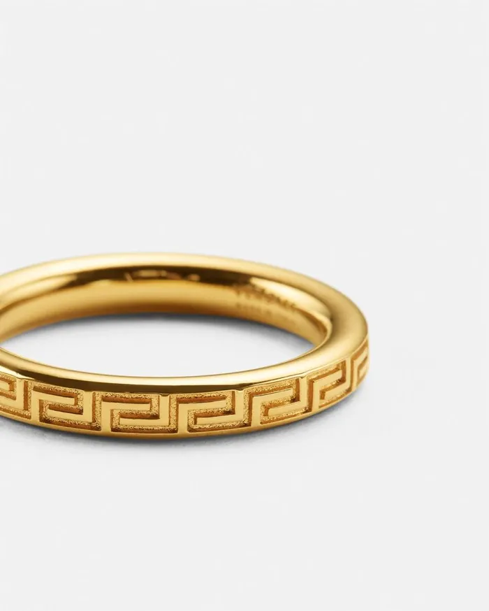 Versace Rings Engraved Greek Key Ring Light Gold 8211 WomenMen Versace Rings Engraved Greek Key Ring Light Gold 8211 WomenMen