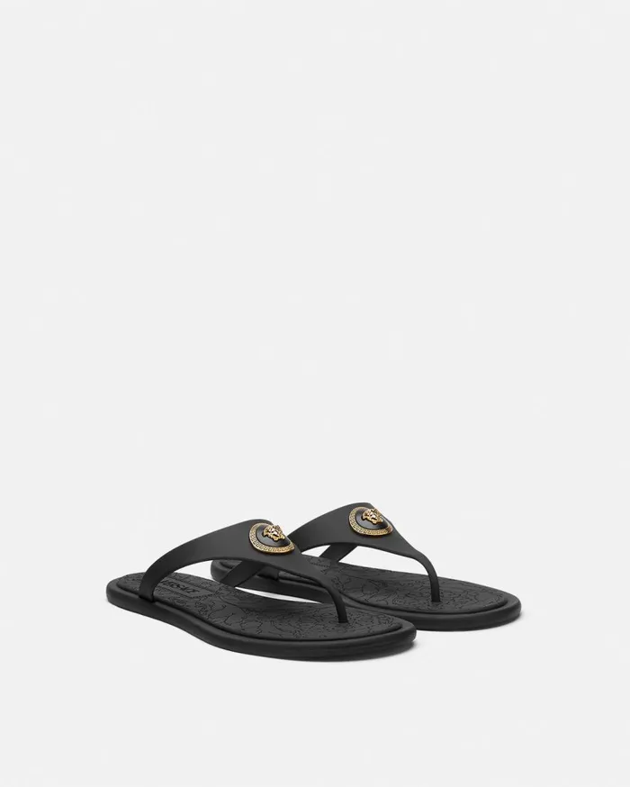 Versace Sandals Alia Flat Rubber Sandals Blackgold 8211 Women Versace Sandals Alia Flat Rubber Sandals Blackgold 8211 Women
