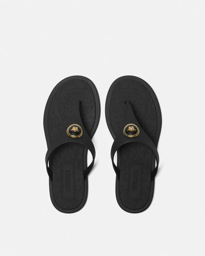 Versace Sandals Alia Flat Rubber Sandals Blackgold 8211 Women Versace Sandals Alia Flat Rubber Sandals Blackgold 8211 Women