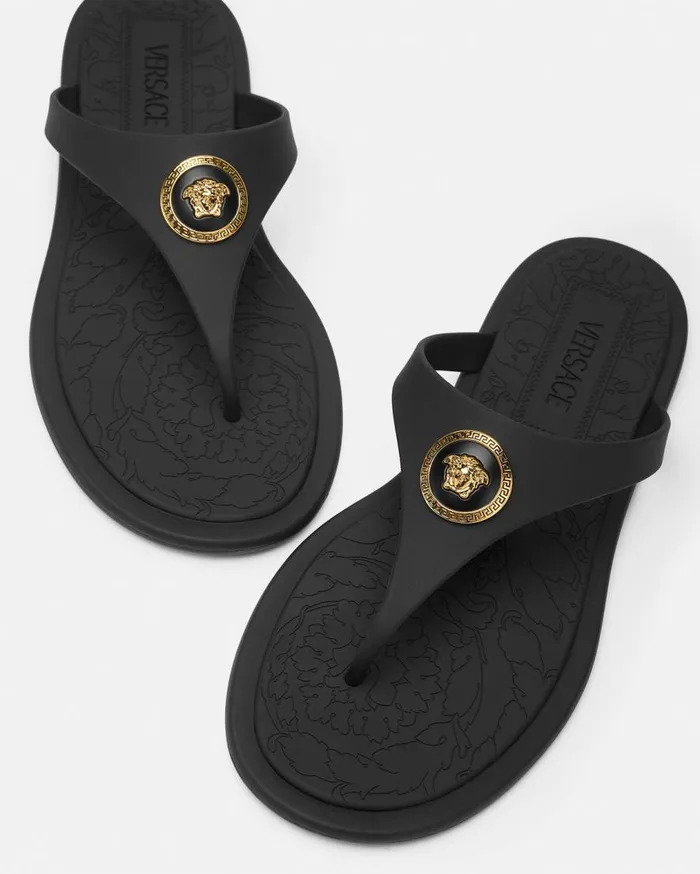 Versace Sandals Alia Flat Rubber Sandals Blackgold 8211 Women Versace Sandals Alia Flat Rubber Sandals Blackgold 8211 Women