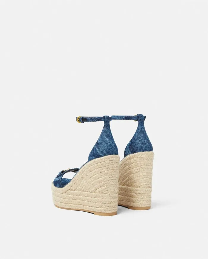 Versace Sandals Barocco Denim Wedge Sandals 120 Mm Blue 8211 Women Versace Sandals Barocco Denim Wedge Sandals 120 Mm Blue 8211 Women