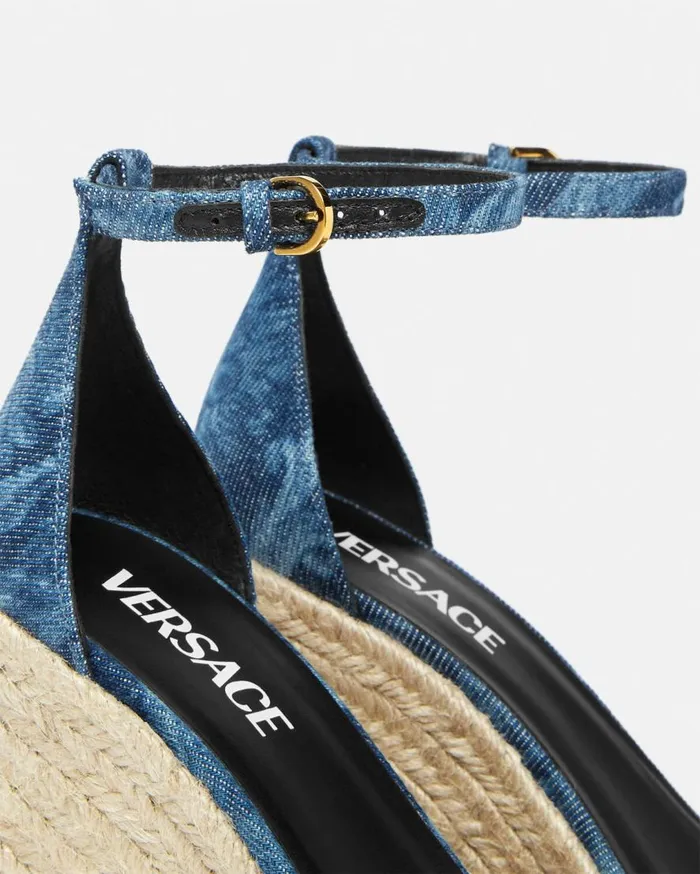 Versace Sandals Barocco Denim Wedge Sandals 120 Mm Blue 8211 Women Versace Sandals Barocco Denim Wedge Sandals 120 Mm Blue 8211 Women