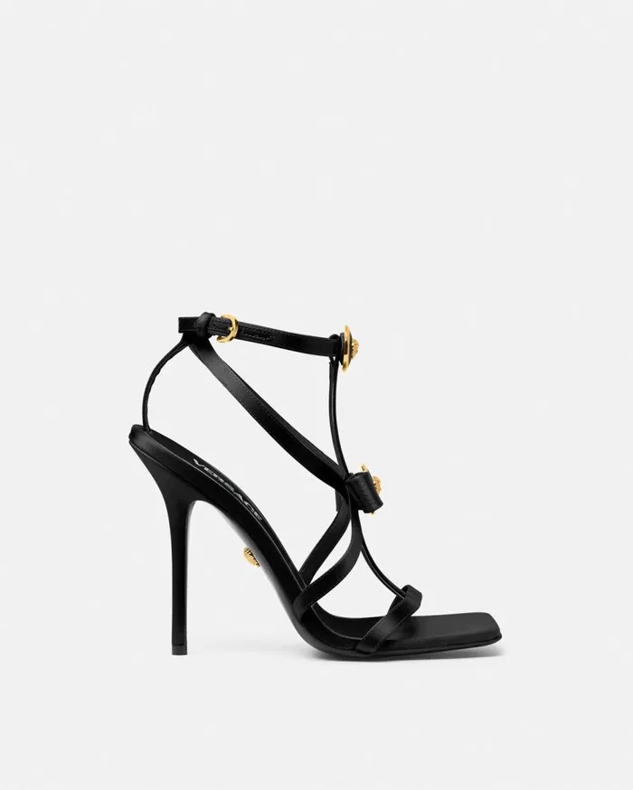Versace Sandals Gianni Ribbon Satin Cage Sandals 110 Mm Blackgold 8211 Women