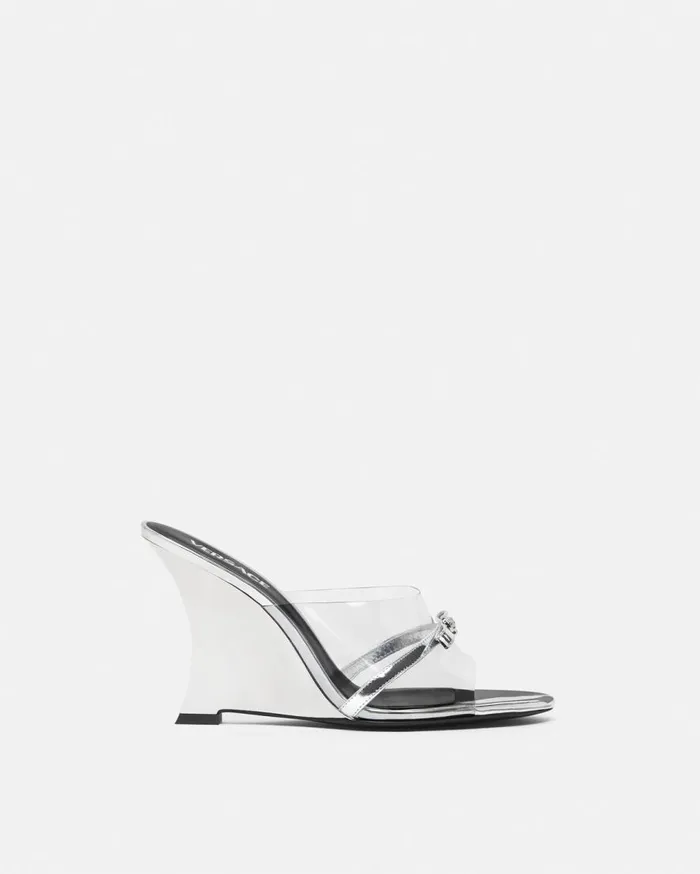 Versace Sandals Gianni Ribbon Wedge Mules 95 Mm Silver 8211 Women