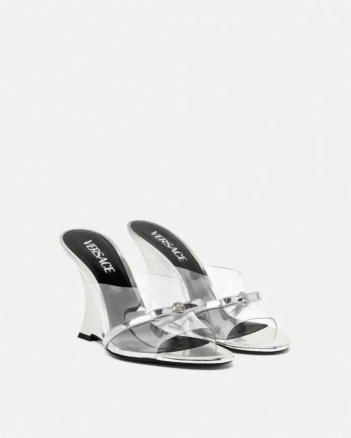 Versace Sandals Gianni Ribbon Wedge Mules 95 Mm Silver 8211 Women Versace Sandals Gianni Ribbon Wedge Mules 95 Mm Silver 8211 Women