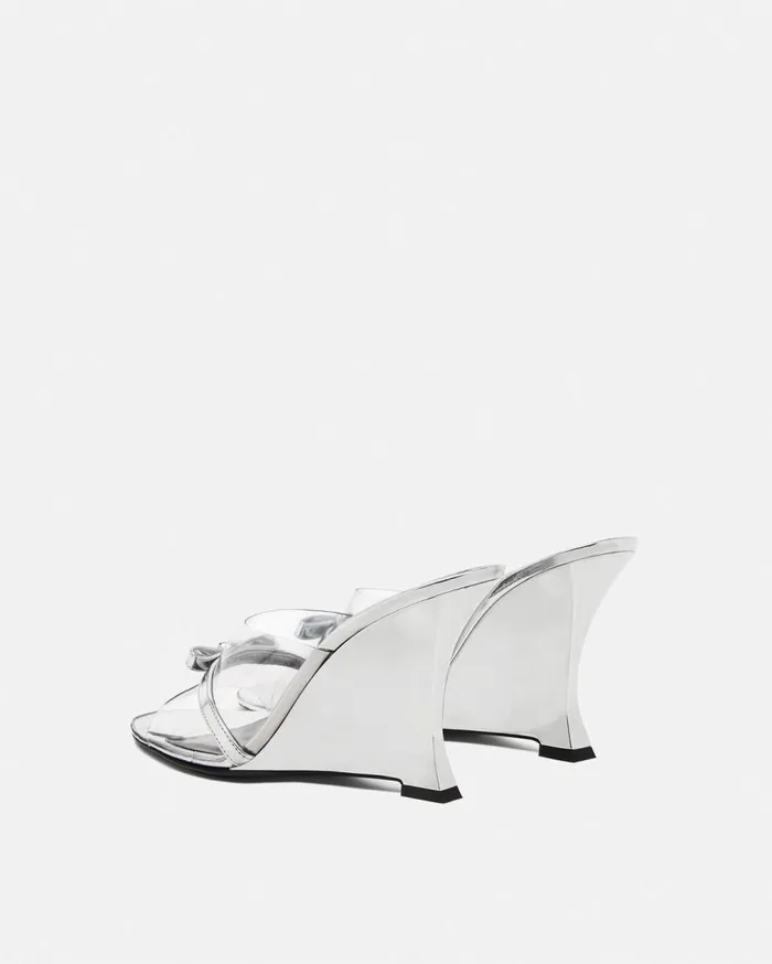 Versace Sandals Gianni Ribbon Wedge Mules 95 Mm Silver 8211 Women Versace Sandals Gianni Ribbon Wedge Mules 95 Mm Silver 8211 Women