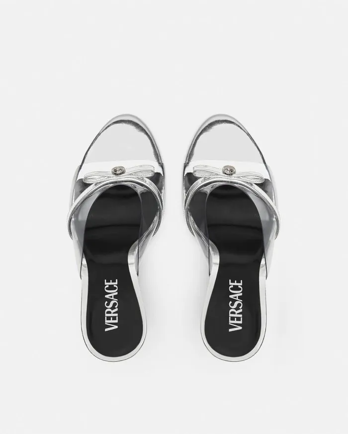 Versace Sandals Gianni Ribbon Wedge Mules 95 Mm Silver 8211 Women Versace Sandals Gianni Ribbon Wedge Mules 95 Mm Silver 8211 Women