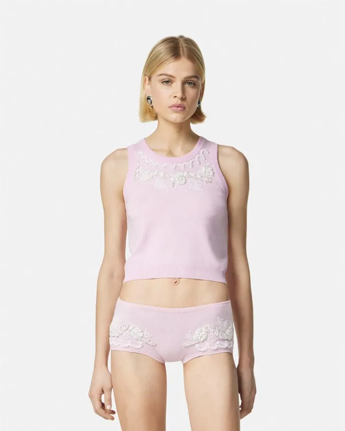 Versace Shirts and Tops Embroidered Cashmere Knit Top Light Pink 8211 Women Versace Shirts and Tops Embroidered Cashmere Knit Top Light Pink 8211 Women