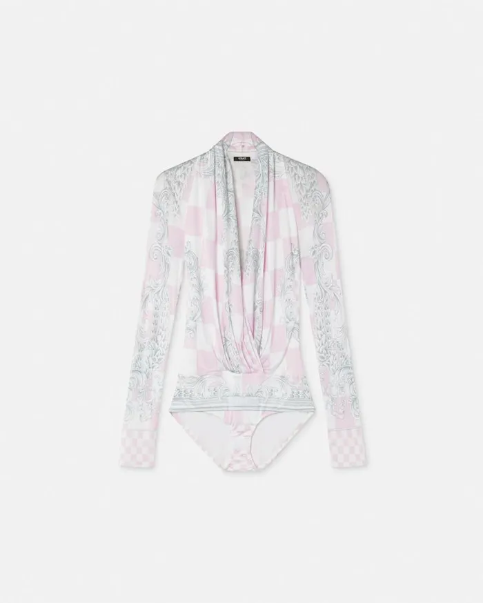 Versace Shirts and Tops Medusa Contrasto Draped Bodysuit Pinkprint 8211 Women