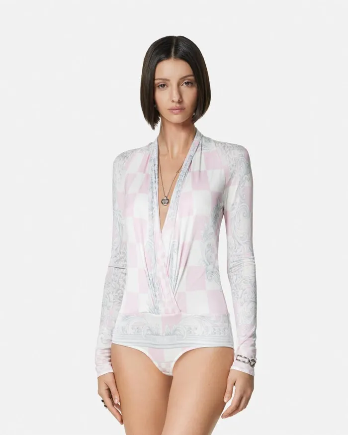 Versace Shirts and Tops Medusa Contrasto Draped Bodysuit Pinkprint 8211 Women Versace Shirts and Tops Medusa Contrasto Draped Bodysuit Pinkprint 8211 Women