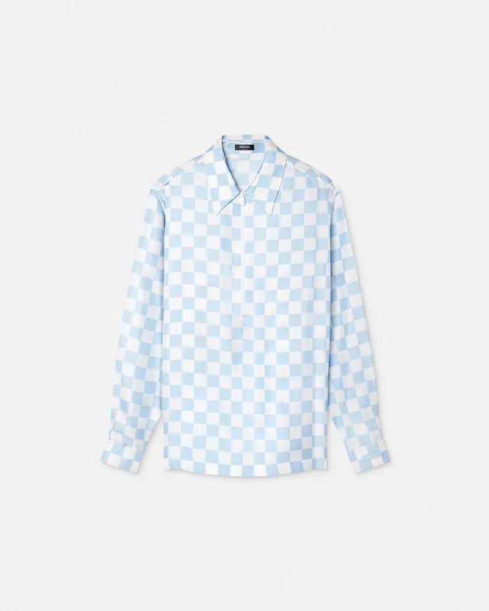 Versace Shirts Contrasto Silk Zip Shirt Light Blue 8211 Men