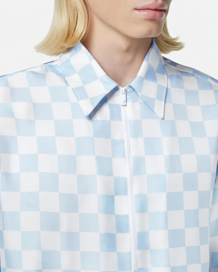 Versace Shirts Contrasto Silk Zip Shirt Light Blue 8211 Men