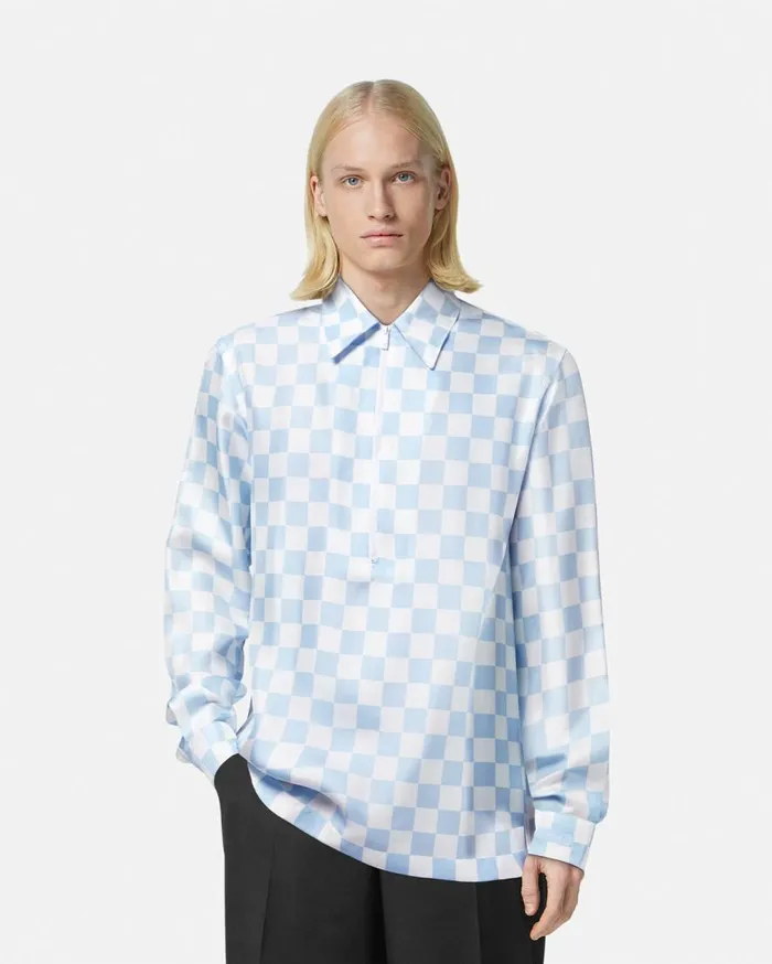 Versace Shirts Contrasto Silk Zip Shirt Light Blue 8211 Men