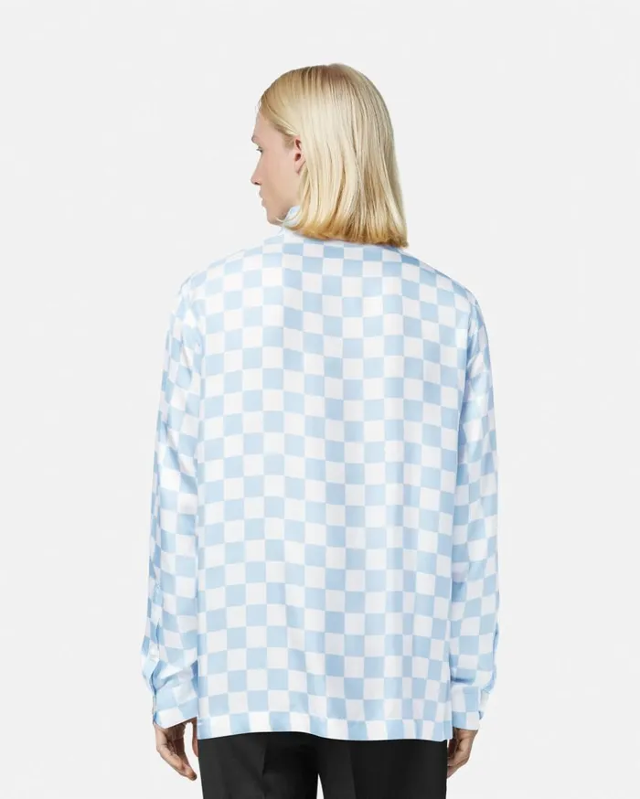 Versace Shirts Contrasto Silk Zip Shirt Light Blue 8211 Men