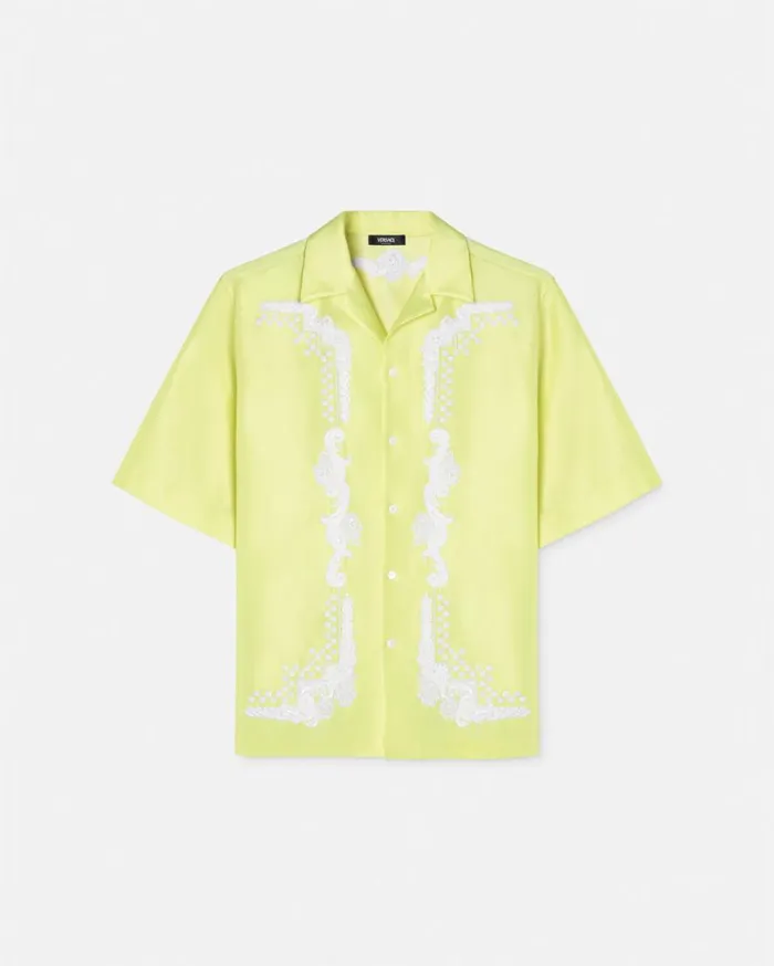 Versace Shirts Embroidered Duchesse Shirt Yellow 8211 Men
