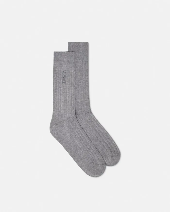 Versace Socks Embroidered Ribbed Logo Socks Gray 8211 Men