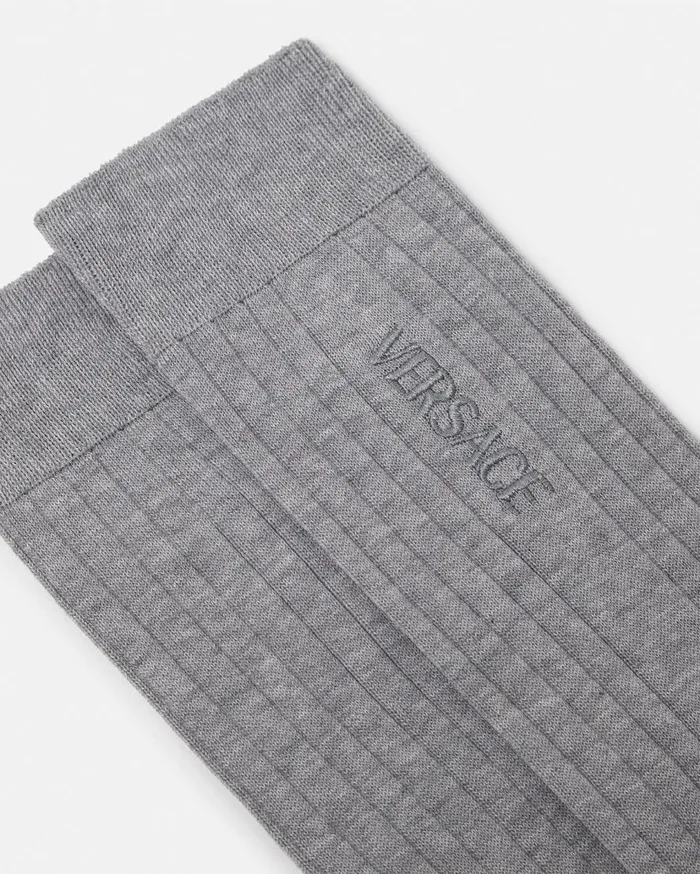 Versace Socks Embroidered Ribbed Logo Socks Gray 8211 Men Versace Socks Embroidered Ribbed Logo Socks Gray 8211 Men