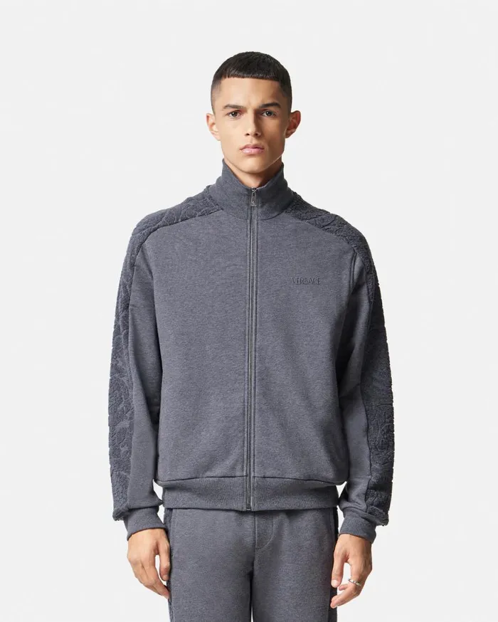 Versace Sweatshirts Barocco Towel Zip Sweatshirt Gray 8211 Men Versace Sweatshirts Barocco Towel Zip Sweatshirt Gray 8211 Men