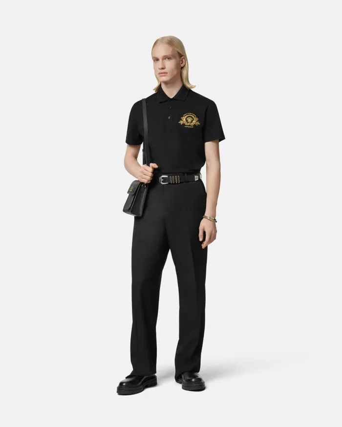 Versace TShirts and Polos Embroidered Coupe Blason Polo Shirt Black 8211 Men Versace TShirts and Polos Embroidered Coupe Blason Polo Shirt Black 8211 Men