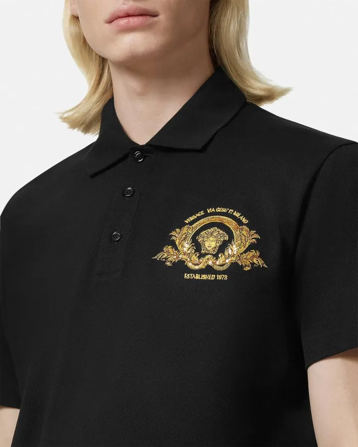Versace TShirts and Polos Embroidered Coupe Blason Polo Shirt Black 8211 Men Versace TShirts and Polos Embroidered Coupe Blason Polo Shirt Black 8211 Men